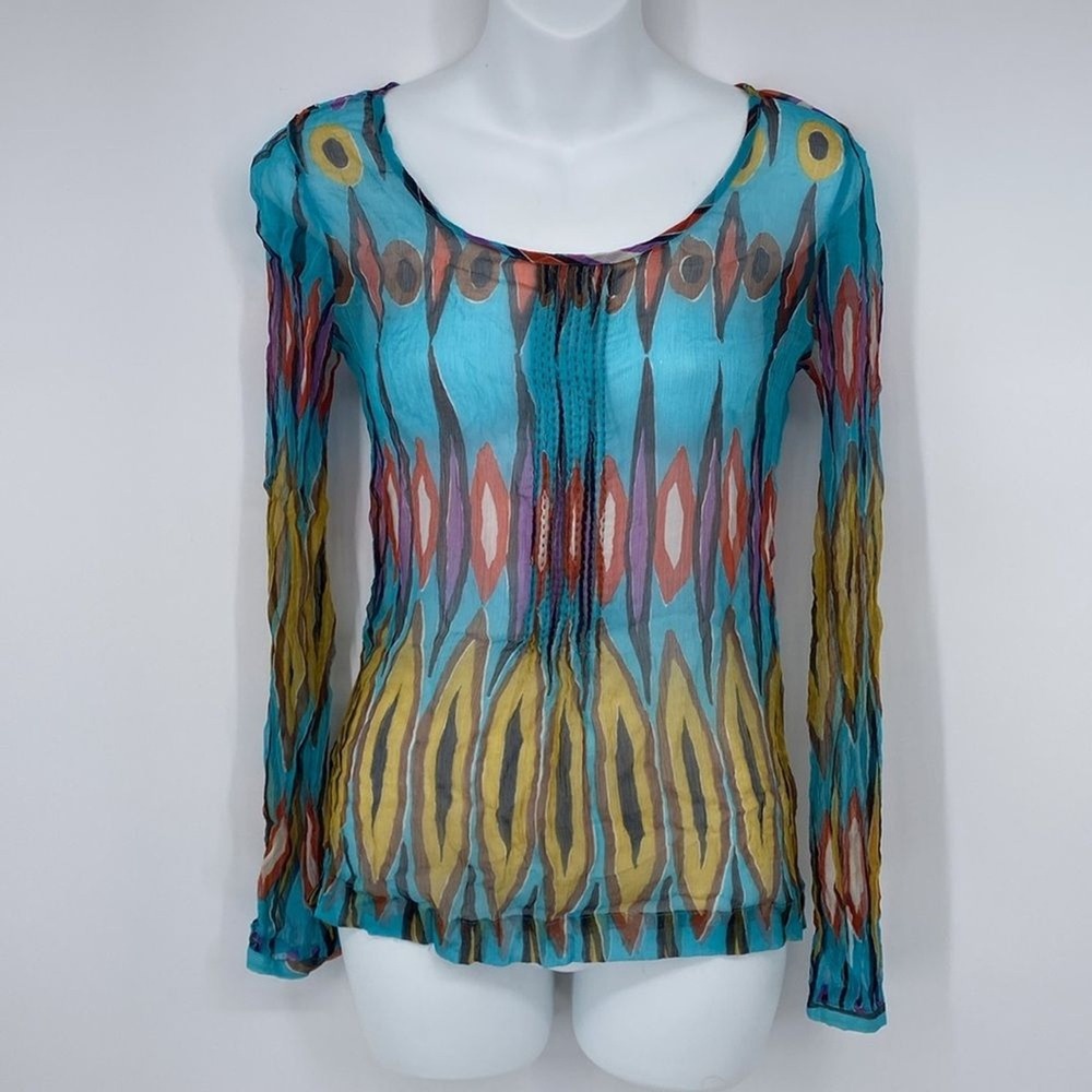 Tory Burch Silk Sheer Blouse Top Long Sleeves - Picture 9 of 13